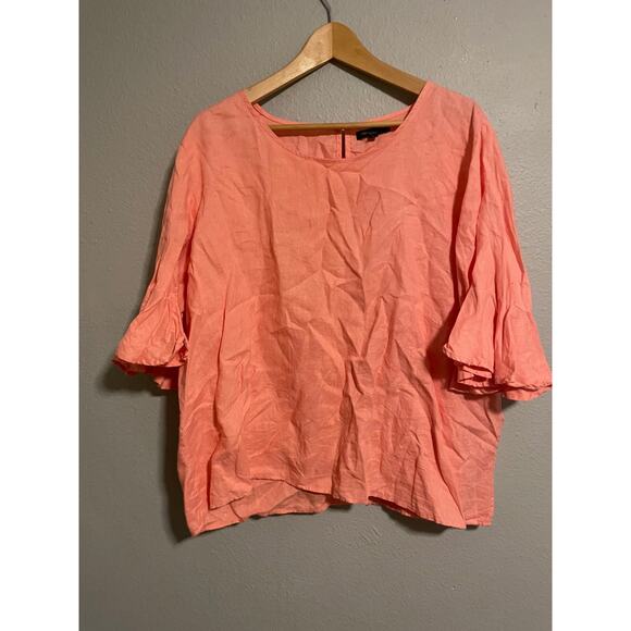 Womens Tunic Top Size 1X Pink Linen Bell Sleeve Relaxed Lagem Lagenlook Boho - Picture 1 of 7